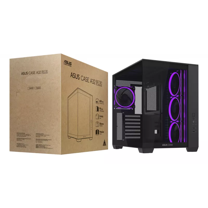 Caixa de PC ASUS A32 PLUS TG ARGB, preta, ATX/micro ATX/Mini-ITX