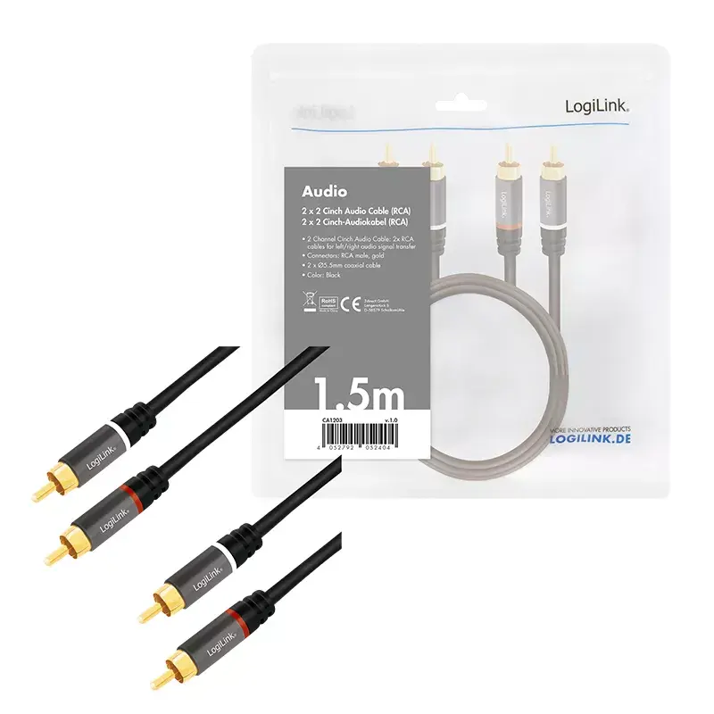 Cabo de áudio LogiLink CA1203 1,5 m 2x RCA preto