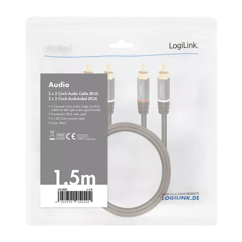 Cabo de áudio LogiLink CA1203 1,5 m 2x RCA preto