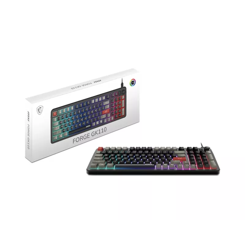 Teclado MSI Forge GK110 – tamanho completo (100 %), USB com fios, QWERTY US-Englisch, membrana, retroiluminação RGB, 97 teclas, preto