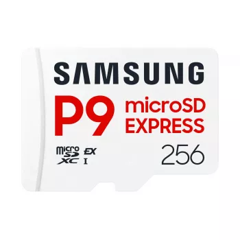 Cartão de memória microSDXC Samsung P9 Express 256 GB — UHS-I, velocidade de leitura 800 MB/s, V30, U1, durável