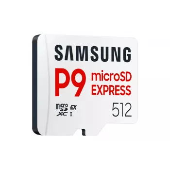 Cartão de memória microSDXC Samsung P9 Express 512 GB, UHS-I, leitura 800 MB/s, V30, U1, branco