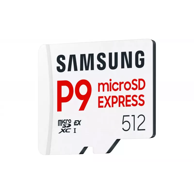 Cartão de memória microSDXC Samsung P9 Express 512 GB, UHS-I, leitura 800 MB/s, V30, U1, branco