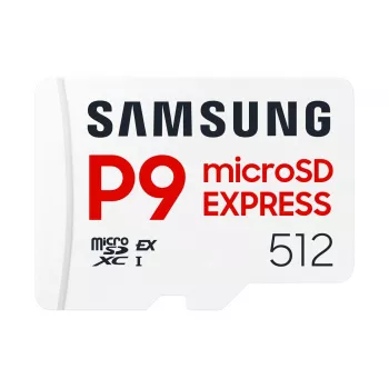 Cartão de memória microSDXC Samsung P9 Express 512 GB, UHS-I, leitura 800 MB/s, V30, U1, branco