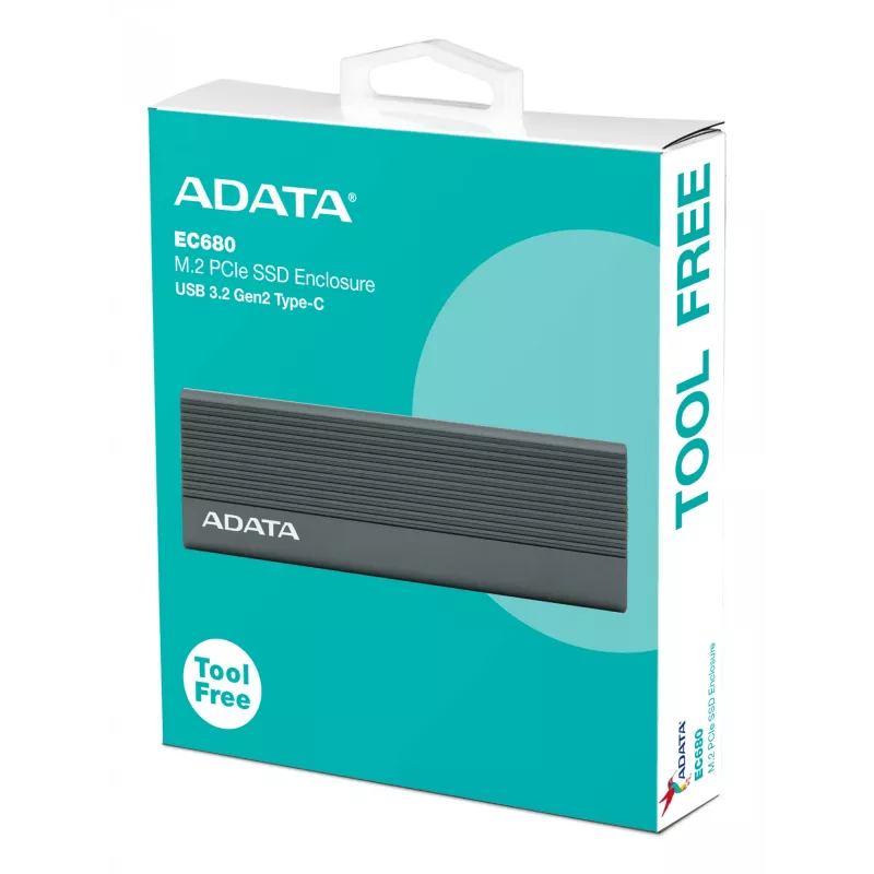 Caixa para SSD ADATA EC680 cinzenta M.2 USB Type-C PCIe