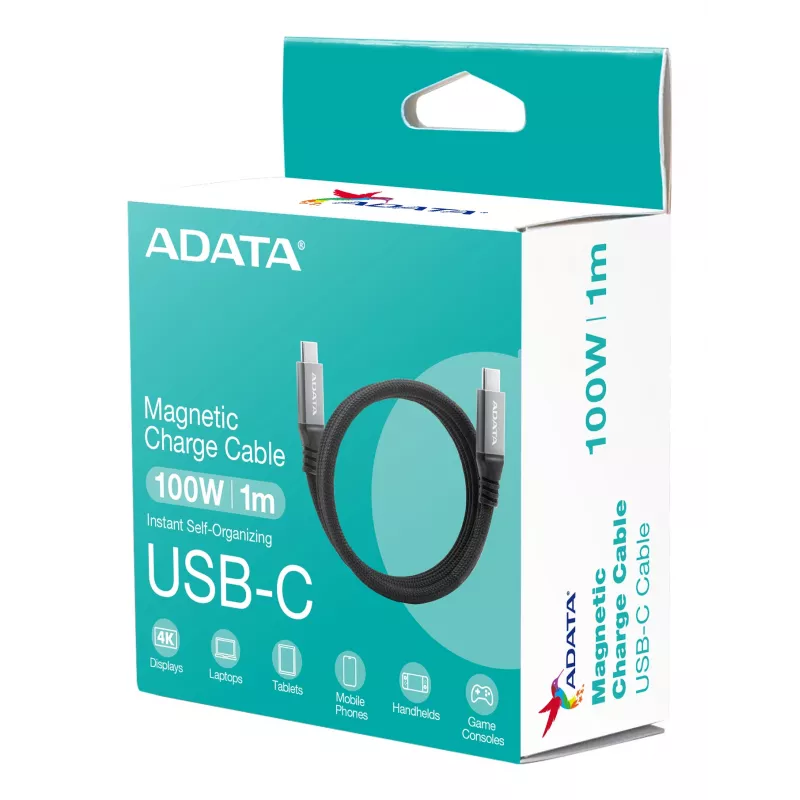 Cabo de dados USB C para USB C ADATA CACCU3-100W-100AN-BK — USB 3.2 Gen 2 (10 Gbit/s), 1 m, preto