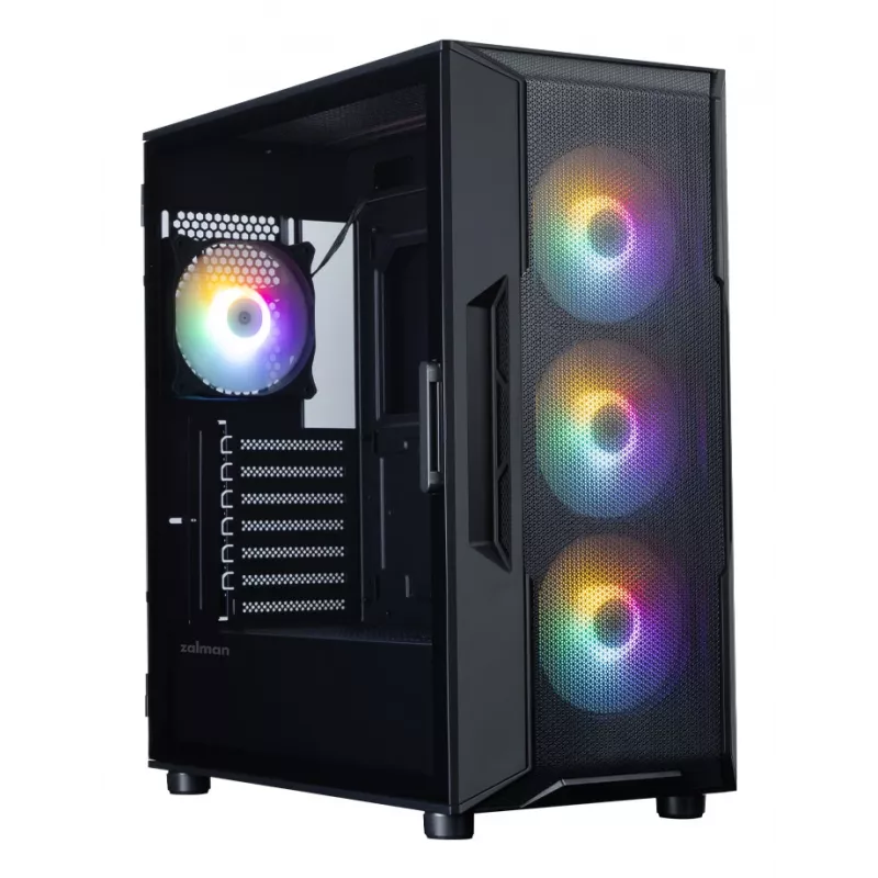 Caixa de PC Mid-Tower ZALMAN I3 NEO V2, preta, 4 ventoinhas RGB, suporte ATX/microATX