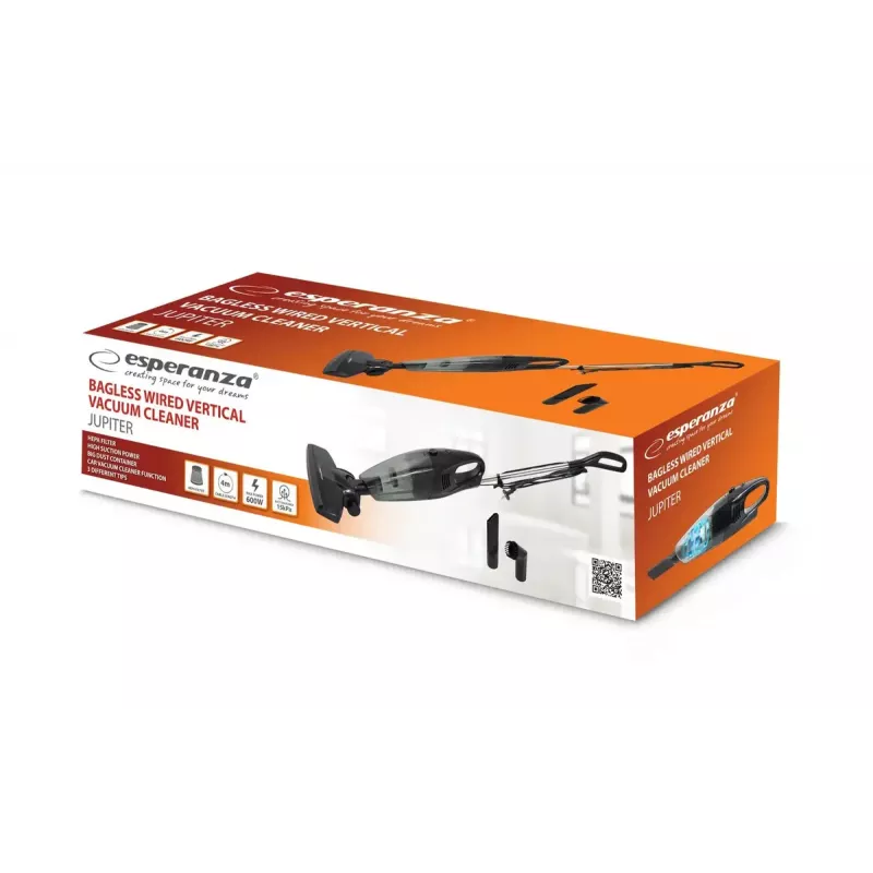 Aspirador ESPERANZA EHV101K — 600 W, 0,8 L, com fio, escova elétrica, cabo de 4 m