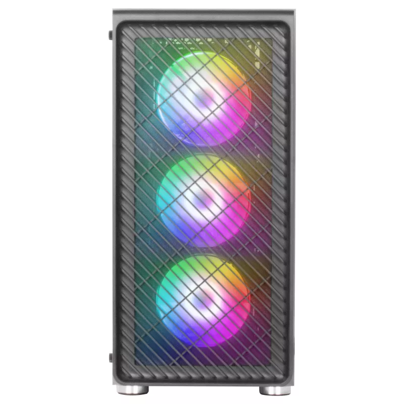 Mars Gaming MC-F Preto, semitorre Gaming ATX, janela lateral em vidro temperado, frente em malha metálica, 4 ventoinhas ARGB de 120mm