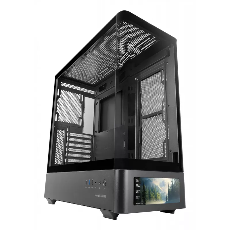 Caixa de PC TACENS Mars Gaming MCLCDPRO Midi Tower – Preto, ecrã IPS de 7,2 polegadas, fonte de alimentação em baixo, suporte ATX/Micro‑ATX/Mini‑ITX