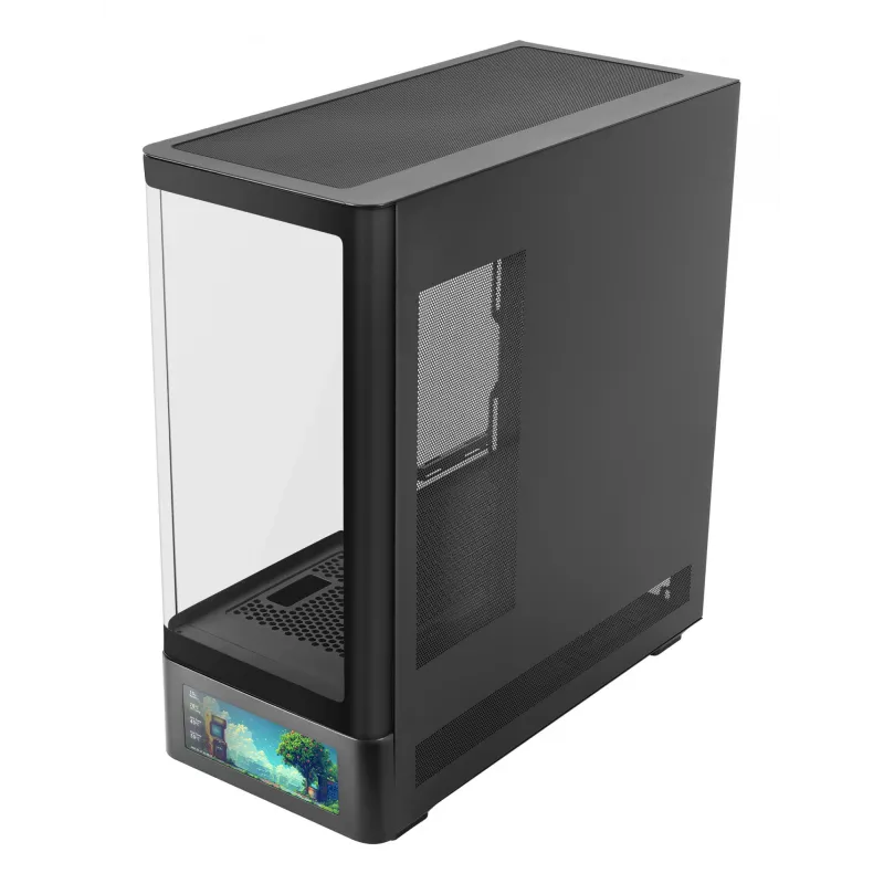 Caixa de PC TACENS Mars Gaming MCLCDPRO Midi Tower – Preto, ecrã IPS de 7,2 polegadas, fonte de alimentação em baixo, suporte ATX/Micro‑ATX/Mini‑ITX