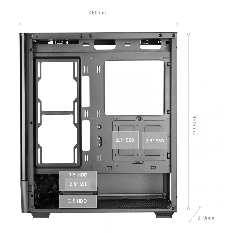 Caixa de PC TACENS Mars Gaming MCLCDPRO Midi Tower – Preto, ecrã IPS de 7,2 polegadas, fonte de alimentação em baixo, suporte ATX/Micro‑ATX/Mini‑ITX