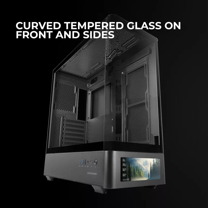 Caixa de PC TACENS Mars Gaming MCLCDPRO Midi Tower – Preto, ecrã IPS de 7,2 polegadas, fonte de alimentação em baixo, suporte ATX/Micro‑ATX/Mini‑ITX