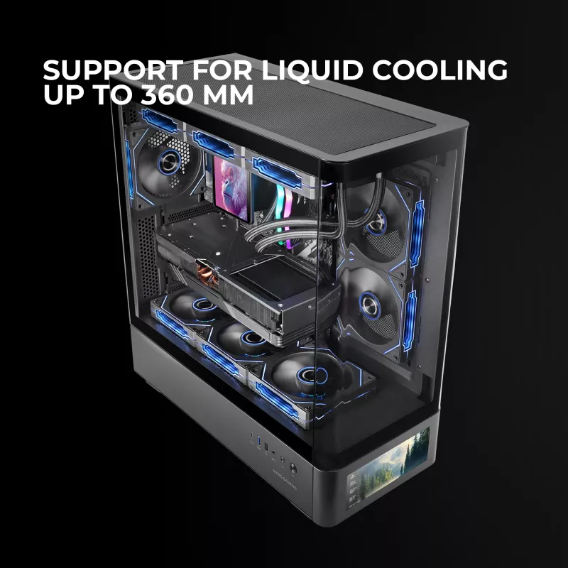 Caixa de PC TACENS Mars Gaming MCLCDPRO Midi Tower – Preto, ecrã IPS de 7,2 polegadas, fonte de alimentação em baixo, suporte ATX/Micro‑ATX/Mini‑ITX