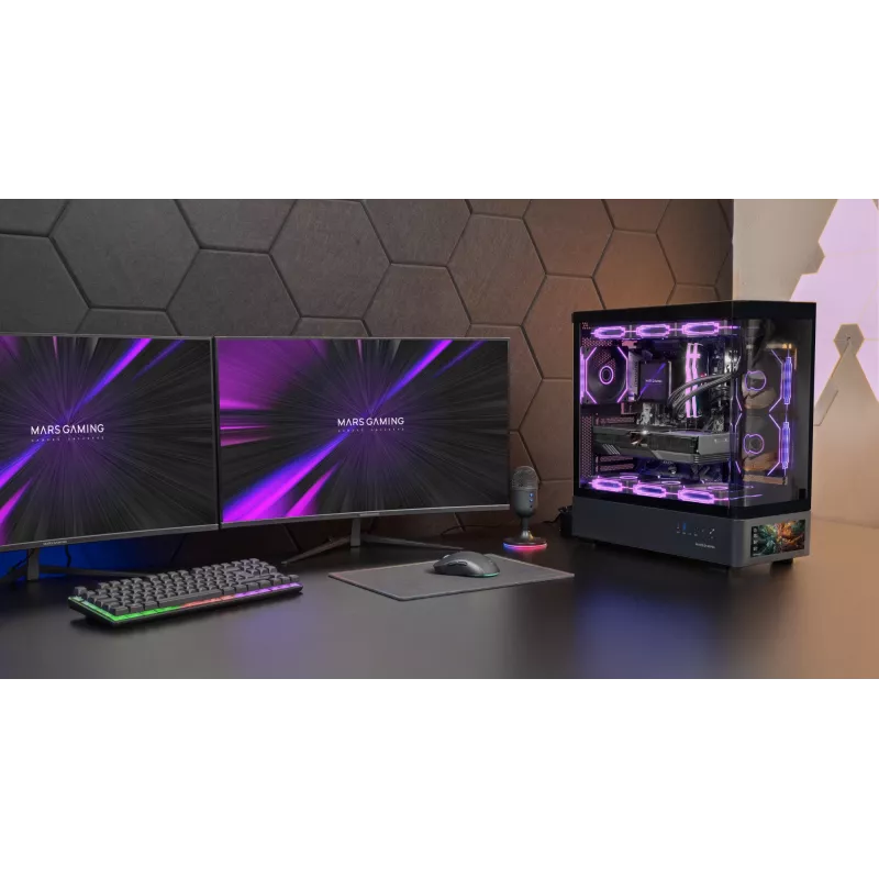 Caixa de PC TACENS Mars Gaming MCLCDPRO Midi Tower – Preto, ecrã IPS de 7,2 polegadas, fonte de alimentação em baixo, suporte ATX/Micro‑ATX/Mini‑ITX