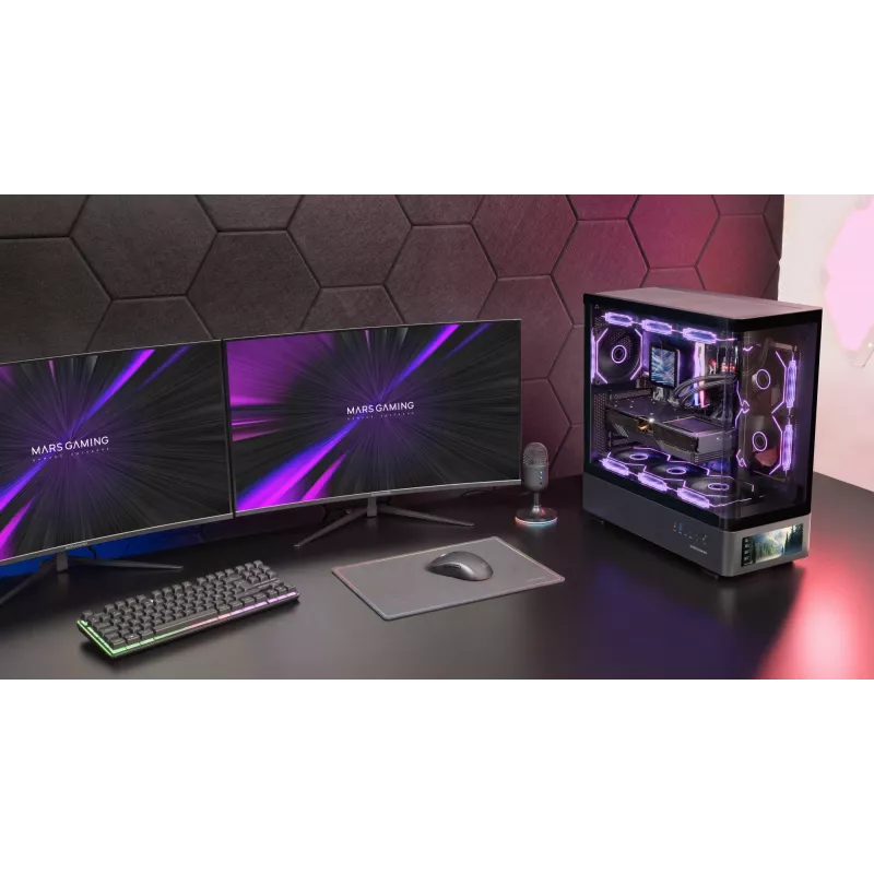 Caixa de PC TACENS Mars Gaming MCLCDPRO Midi Tower – Preto, ecrã IPS de 7,2 polegadas, fonte de alimentação em baixo, suporte ATX/Micro‑ATX/Mini‑ITX