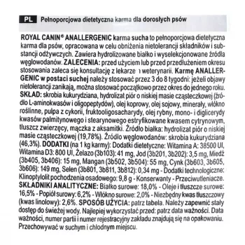 Comida seca para cães Royal Canin Anallergenic 8 kg — receita hipoalergénica de aves para adultos, sem glúten, sem lactose
