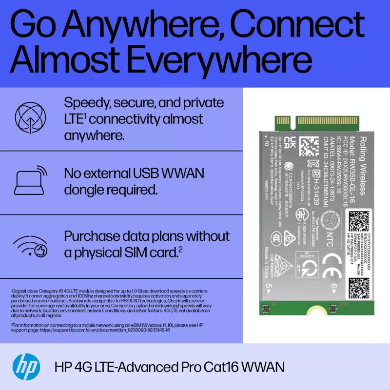 HP 4G LTE-Advanced Pro Cat19 WWAN Módulo wireless interno B8BD3AA