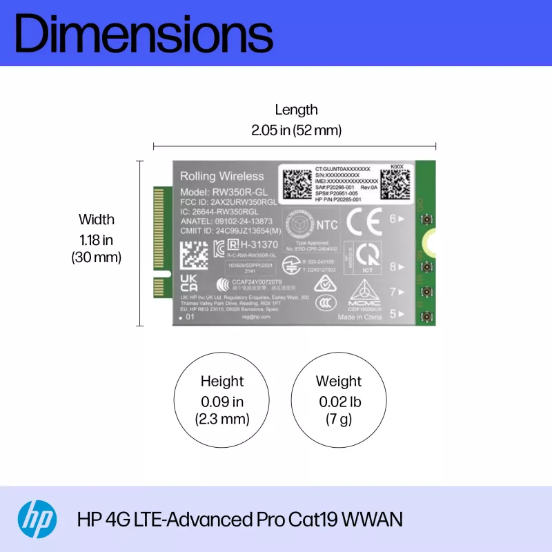 HP 4G LTE-Advanced Pro Cat19 WWAN Módulo wireless interno B8BD3AA
