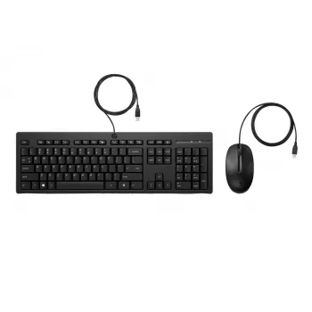 Conjunto de rato e teclado com fios HP 225, tamanho completo, USB, preto