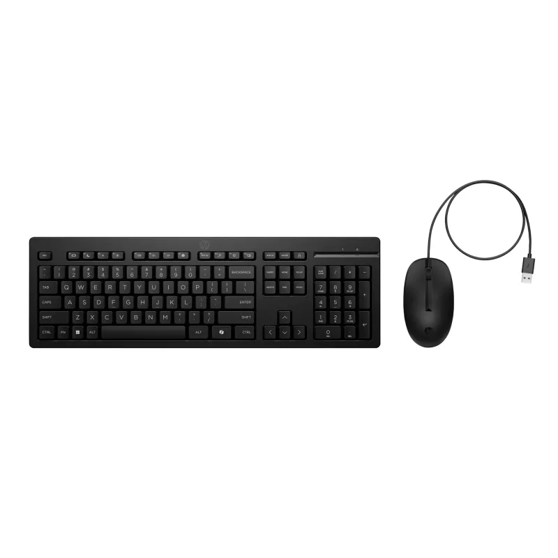 Conjunto de rato e teclado com fios HP 225, tamanho completo, USB, preto