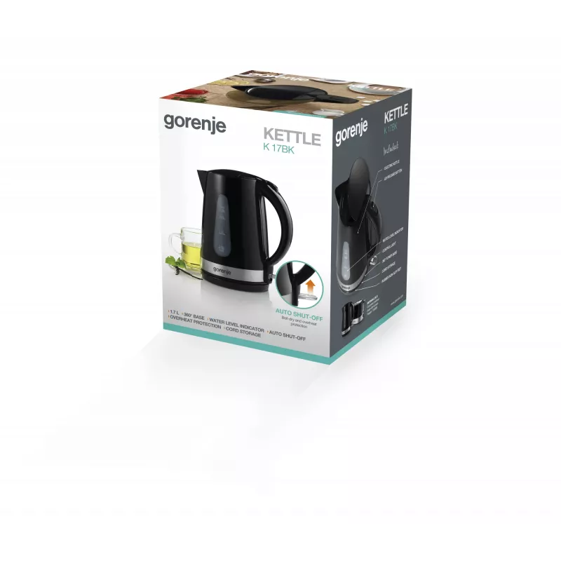 Chaleira elétrica Gorenje K17BK — 1,7 L, 2200 W, preto