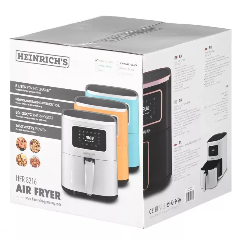 Fritadeira de ar quente HEINRICH'S HFR 8216, capacidade 5,0 l, 1450 W, amarelo