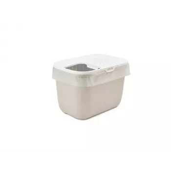 Caixa de areia para gatos com entrada superior Savic Hop In, plástico, bege/branco, 585×390×395 mm