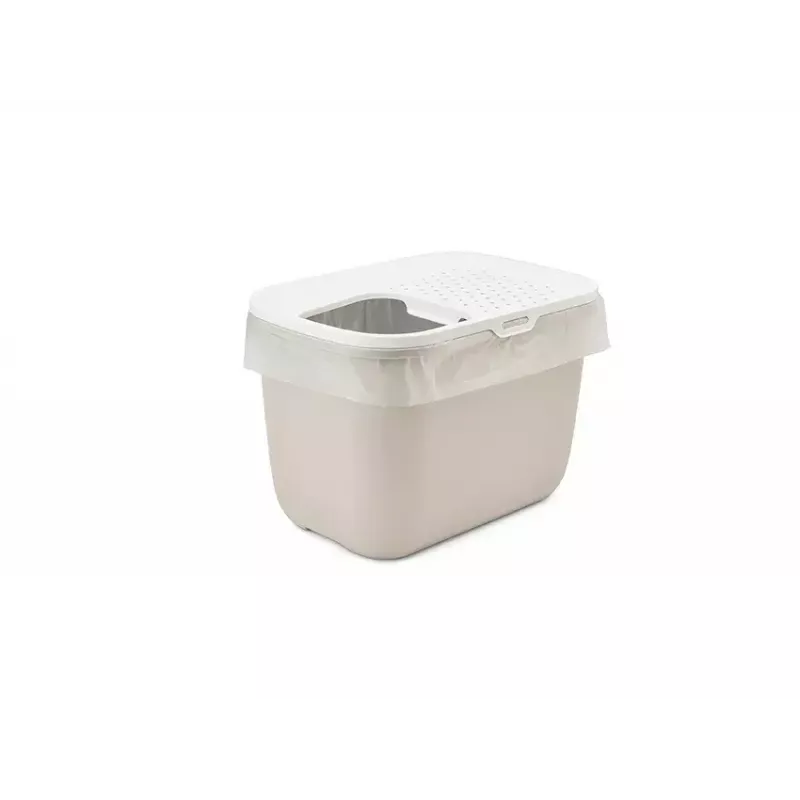 Caixa de areia para gatos com entrada superior Savic Hop In, plástico, bege/branco, 585×390×395 mm