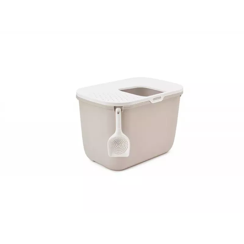 Caixa de areia para gatos com entrada superior Savic Hop In, plástico, bege/branco, 585×390×395 mm