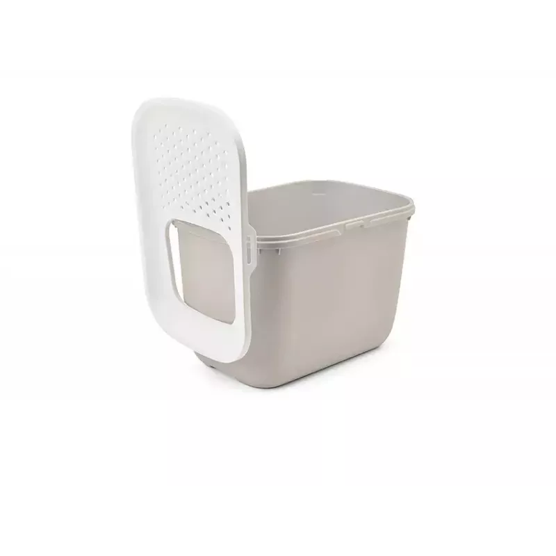 Caixa de areia para gatos com entrada superior Savic Hop In, plástico, bege/branco, 585×390×395 mm