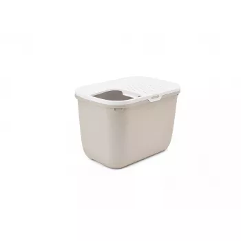 Caixa de areia para gatos com entrada superior Savic Hop In, plástico, bege/branco, 585×390×395 mm