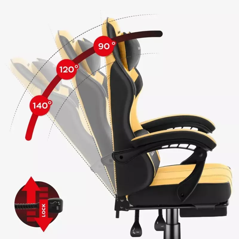 Cadeira gaming huzaro Force 3.7 — cadeira giratória ergonómica high-back, assento amarelo, braços ajustáveis, altura 107,5–116,5 cm