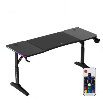Secretária gaming huzaro Hero 4.6 RGB — tampo retangular preto 1600×600 mm, altura 560–790 mm, pernas em H, iluminação RGB
