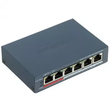 Switch de rede Hikvision DS-3E1106P-EI — switch Ethernet PoE 6 portas, não gerido, 10/100 Mbit/s