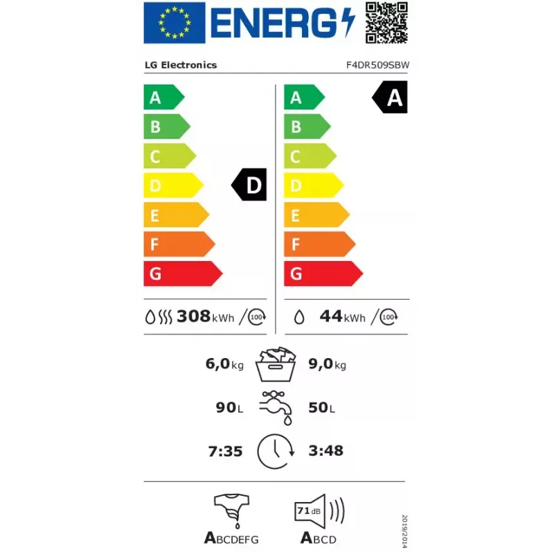 Máquina de lavar e secar LG F4DR509SBW de instalação livre carga frontal preto, branco