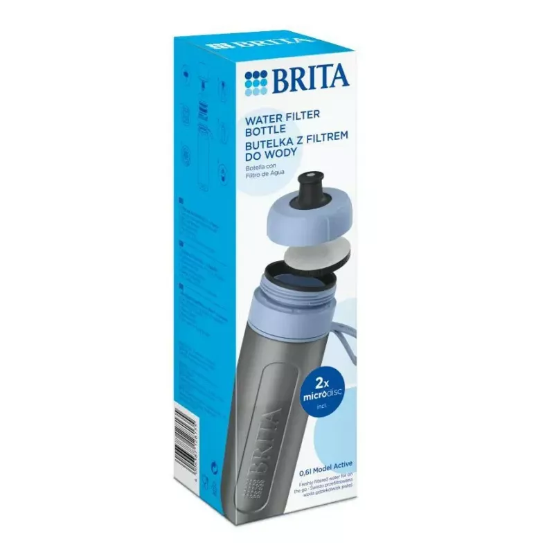 Garrafa com filtro BRITA Active 600 ml azul pastel com 2 filtros MicroDisc, plástico, sem BPA, 233 mm