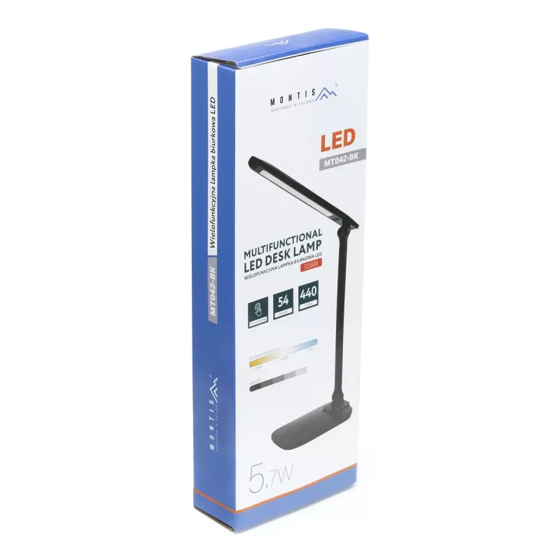 Montis MT042-BK candeeiro de secretária LED, preto, 5,7 W, 230 V + USB