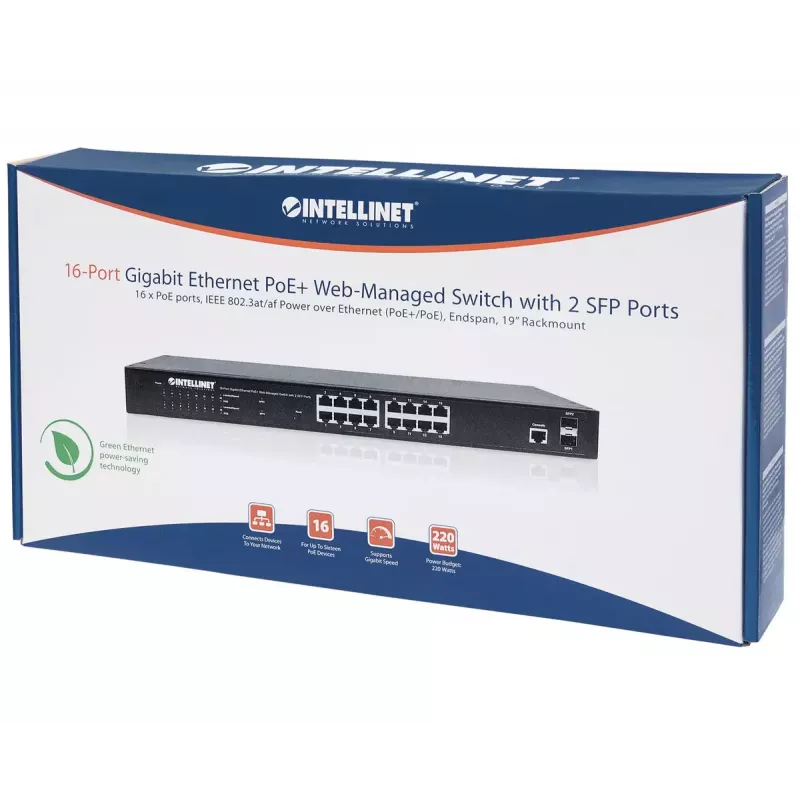 Switch gerido Intellinet 16 portas Gigabit Ethernet PoE+