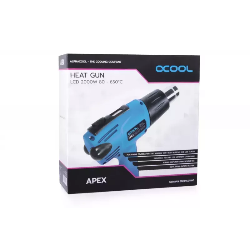 Pistola de ar quente Alphacool 10178 650 °C 2000 W preto azul