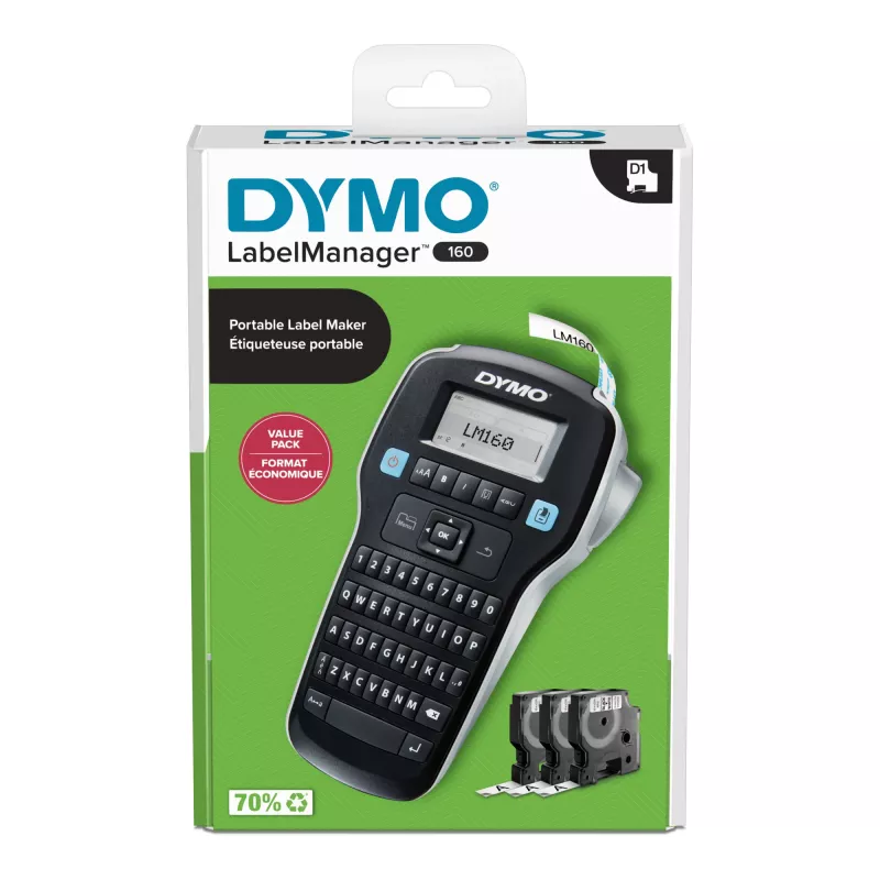 DYMO LabelManager 160 máquina de etiquetas kit inicial com 3 rolos de fita D1 | impressora de etiquetas portátil | teclado QWERTY | ideal para escritório ou casa