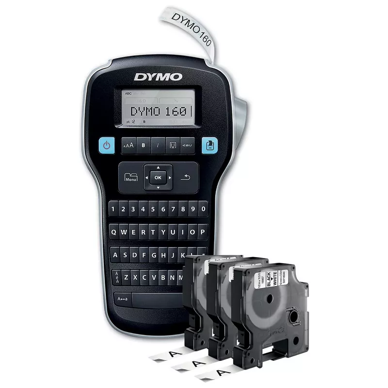 DYMO LabelManager 160 máquina de etiquetas kit inicial com 3 rolos de fita D1 | impressora de etiquetas portátil | teclado QWERTY | ideal para escritório ou casa