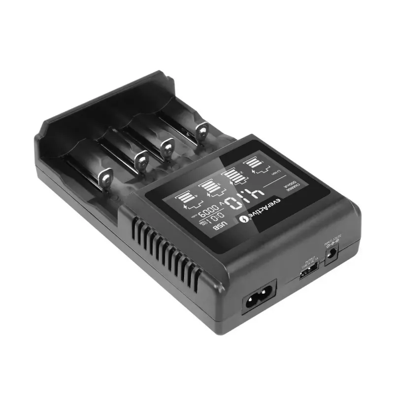 Carregador de pilhas everActive UC-4000 para pilhas domésticas AA/AAA, 4 slots, 100–240 V, preto