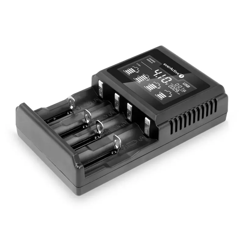 Carregador de pilhas everActive UC-4000 para pilhas domésticas AA/AAA, 4 slots, 100–240 V, preto