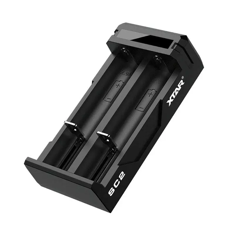 Carregador XTAR SC2 Li-Ion 18650 USB-C 2 slots, alimentação USB-C, indicadores LED, preto