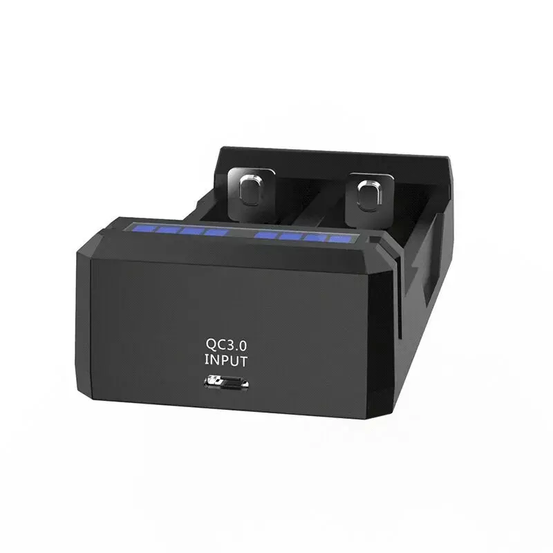 Carregador XTAR SC2 Li-Ion 18650 USB-C 2 slots, alimentação USB-C, indicadores LED, preto