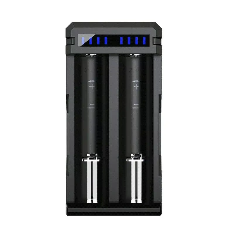 Carregador XTAR SC2 Li-Ion 18650 USB-C 2 slots, alimentação USB-C, indicadores LED, preto