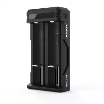 Carregador XTAR SC2 Li-Ion 18650 USB-C 2 slots, alimentação USB-C, indicadores LED, preto