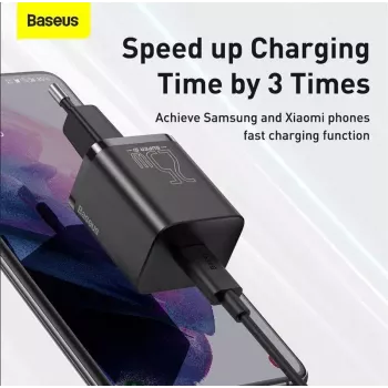 Carregador de interior Baseus TZCCSUP-L01, USB-C 1 porta, 18W, 100–240V AC, cabo de 1 m, preto