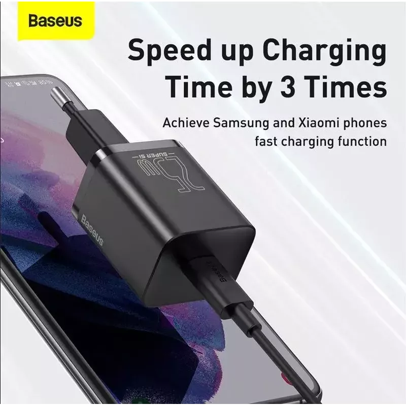 Baseus Super Si Quick Charger 1C TZCCSUP-L01 carregador rápido, 25W, USB-C PD, com cabo USB-C de 1 m, preto
